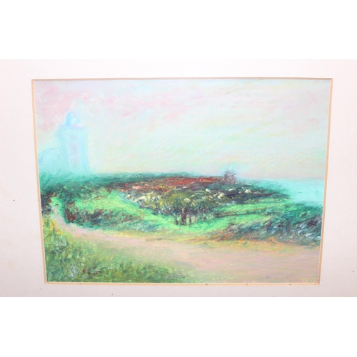 489 - Julian Bell, (British XX) - Oil pastel in frame entitled 'Cromer Lighthouse', approx 38cm x 33cm