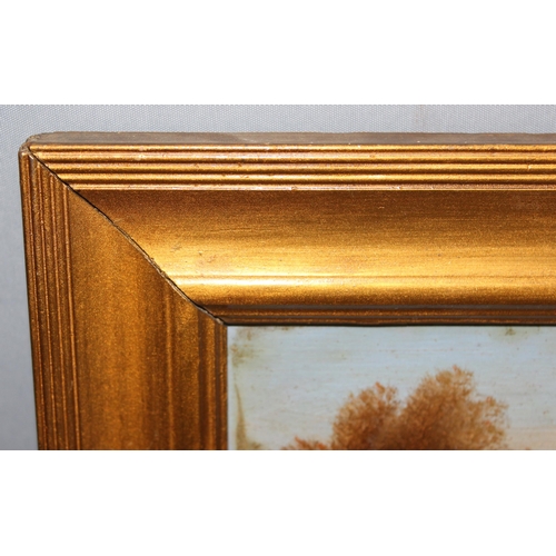 493 - 3 antique style oil on boards of rural scenes in gilt frames, largest approx 30cm x 22cm