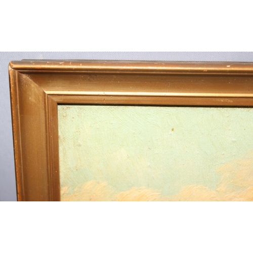 493 - 3 antique style oil on boards of rural scenes in gilt frames, largest approx 30cm x 22cm