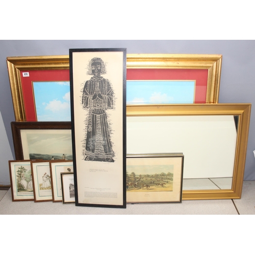 496 - Mixed lot of artworks to include large gilt framed print and various other antique and other style a... 