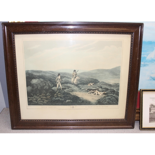 496 - Mixed lot of artworks to include large gilt framed print and various other antique and other style a... 