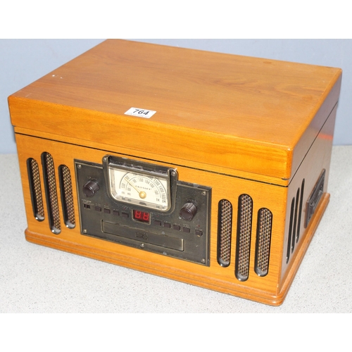 764 - Vintage style turntable and CD player in wooden case by Crosley, Model No. 2414