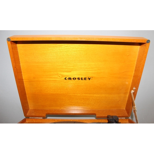 764 - Vintage style turntable and CD player in wooden case by Crosley, Model No. 2414