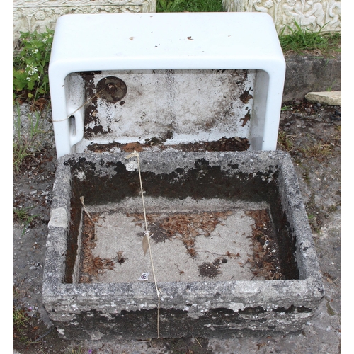 373 - A weather concrete garden tough planter, approx 64cm wide x 52cm deep x 20cm tall and a vintage Belf... 