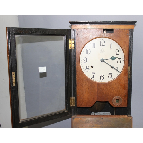 1364 - Early 20th century mechanical factory clocking in/clocking out machine, approx 87 x 28 x 34cm