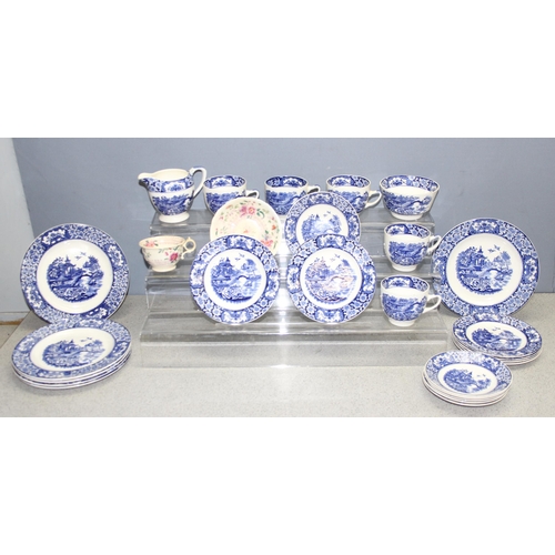 1855 - Qty of Olde Alton Ware blue and white china items, and a colourful decorative cup and saucer