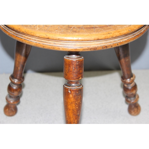 188 - Vintage 3-legged wooden stool with carved top depicting Otto Von Bismarck, with turned legs, approx ... 