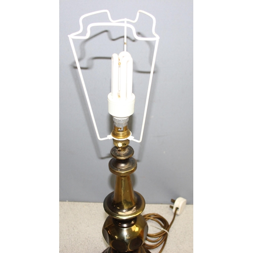 269J - Brass effect table lamp with vintage shade, approx 68cm