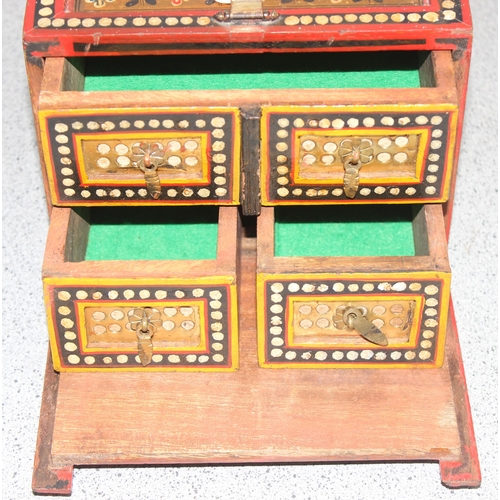 297 - Vintage Indian style jewellery chest of drawers, approx 18 x 13 x 15cm