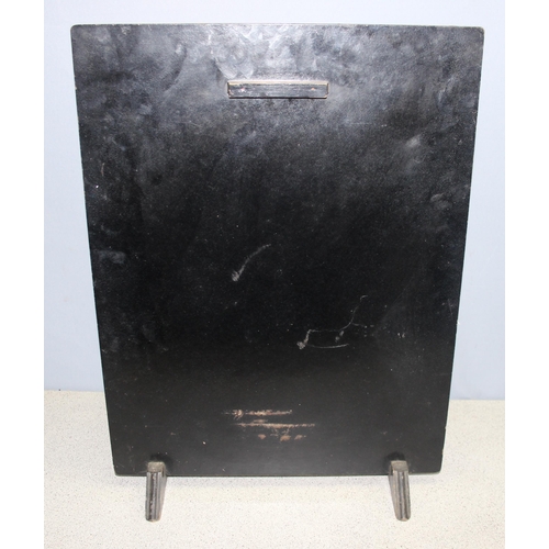 299 - Japanese style black lacquered fire-screen, approx 61cm x 46cm