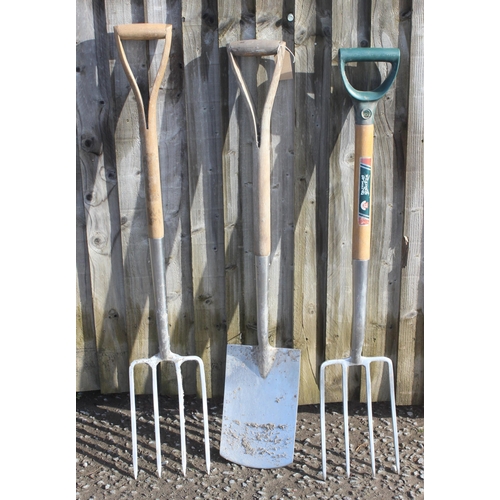 384 - 3 stainless steel garden tools, 2 forks and a spade