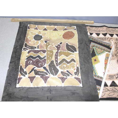 460V - 4 vintage batik/batik style wall hangings, largest approx 190cm x 150cm