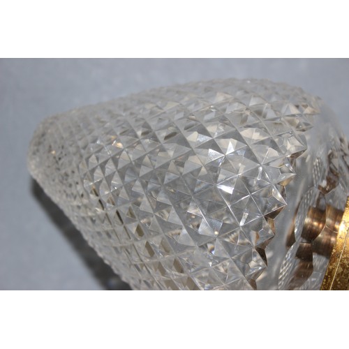 269G - Antique hobnail glass pendant light with ornate brass mount, approx 23cm