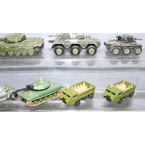 1520D - Qty of assorted vintage military toy vehicles and tanks to inc Dinky, Corgi and Matchbox etc