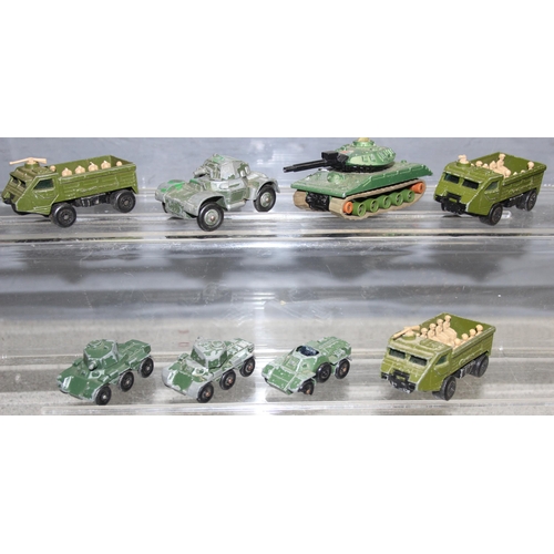 1520D - Qty of assorted vintage military toy vehicles and tanks to inc Dinky, Corgi and Matchbox etc