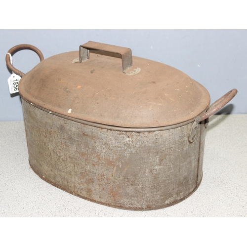 1856 - Vintage cooking pot with lid, approx 54 W x 30cm H