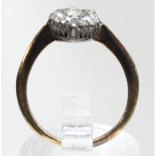 1120B - A 19th century diamond cluster navette ring, indistinctly marked to shank but XRF tests approx 15ct ... 