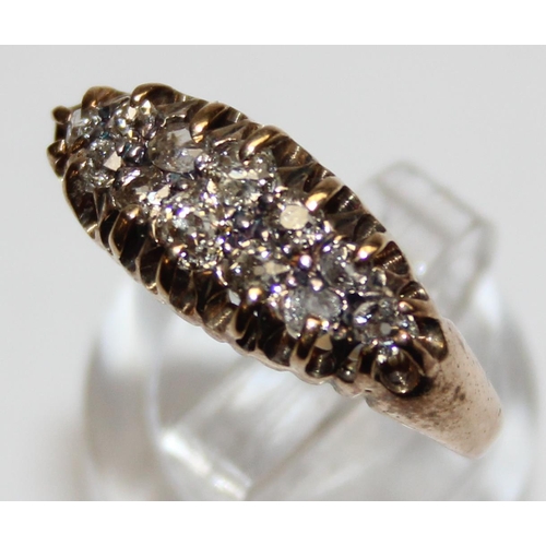 1140A - A vintage 9ct gold set diamond cluster ring, import marks for Birmingham 1988, approx size O, approx... 