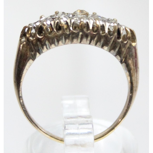 1140A - A vintage 9ct gold set diamond cluster ring, import marks for Birmingham 1988, approx size O, approx... 