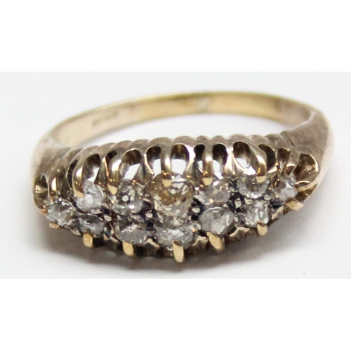 1140A - A vintage 9ct gold set diamond cluster ring, import marks for Birmingham 1988, approx size O, approx... 