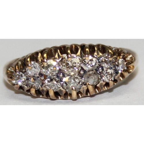 1140A - A vintage 9ct gold set diamond cluster ring, import marks for Birmingham 1988, approx size O, approx... 