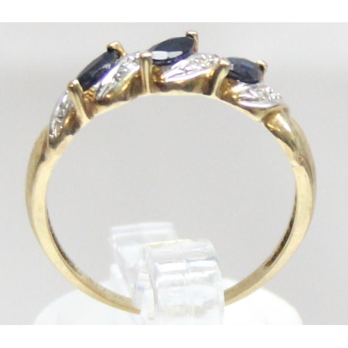 1140B - 9ct gold diamond and sapphire ring with woven setting, approx size P, approx 2.13g gross