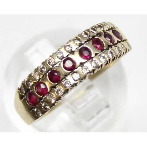 1140C - 9ct gold diamond and ruby half eternity ring, approx size N, approx 2.16g gross ,