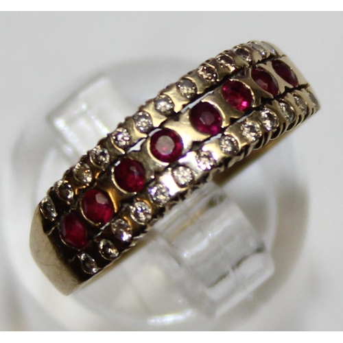 1140C - 9ct gold diamond and ruby half eternity ring, approx size N, approx 2.16g gross ,