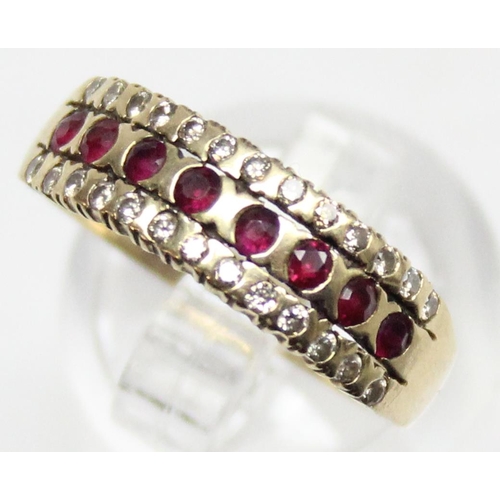 1140C - 9ct gold diamond and ruby half eternity ring, approx size N, approx 2.16g gross ,