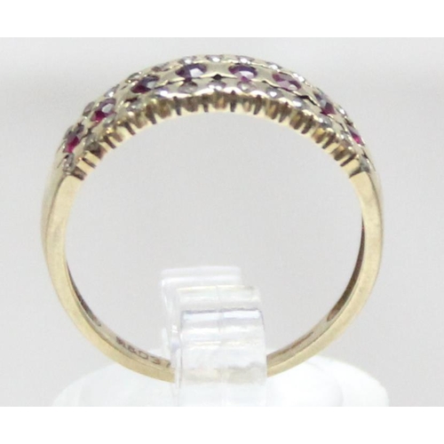 1140C - 9ct gold diamond and ruby half eternity ring, approx size N, approx 2.16g gross ,