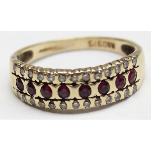 1140C - 9ct gold diamond and ruby half eternity ring, approx size N, approx 2.16g gross ,