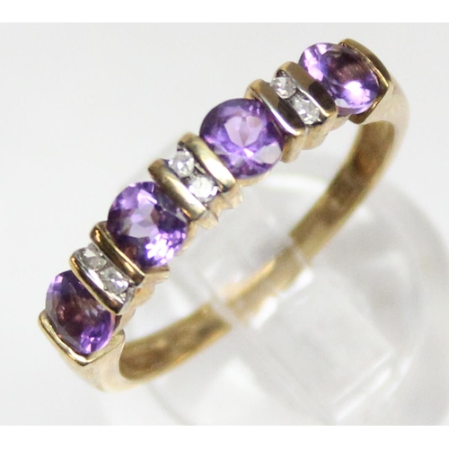 1140D - 9ct gold diamond and amethyst ring, marked 9k and XRF confirmed, approx size Q, approx 2.19g gross