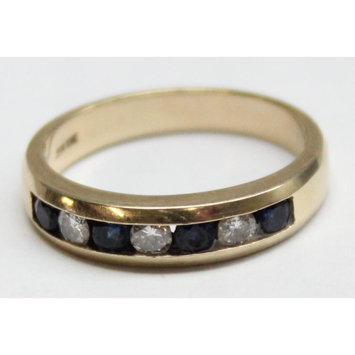 1140E - A retro style 10ct gold ring set with diamonds and sapphires, marked 10k and with 9ct import marks, ... 