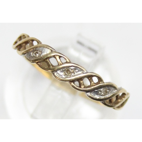 1140F - A vintage 9ct gold and diamond set ring with woven setting, marked and XRF confirmed, approx size R,... 