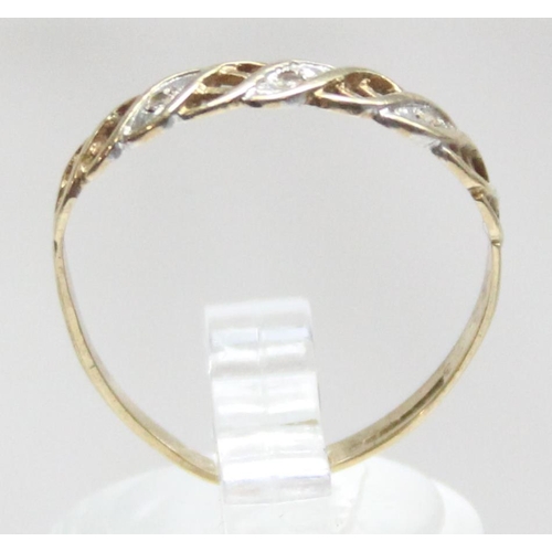 1140F - A vintage 9ct gold and diamond set ring with woven setting, marked and XRF confirmed, approx size R,... 