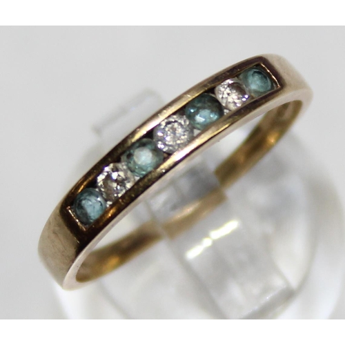 1140G - A retro style 9ct gold diamond and aquamarine ring, marked 9k and XRF confirmed, approx size Q, appr... 