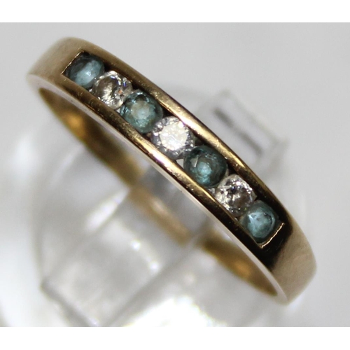 1140G - A retro style 9ct gold diamond and aquamarine ring, marked 9k and XRF confirmed, approx size Q, appr... 