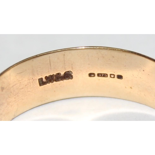 1140H - A heavy gauge 9ct gold plain band ring, marked and XRF confirmed, approx size X, approx 6.03g gross