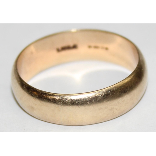 1140H - A heavy gauge 9ct gold plain band ring, marked and XRF confirmed, approx size X, approx 6.03g gross