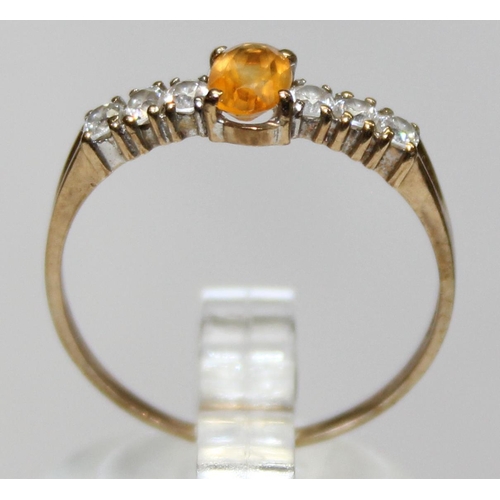 1140N - A 9ct gold citrine and white stone set ring, marked and XRF confirmed, approx size R, approx 1.41g g... 