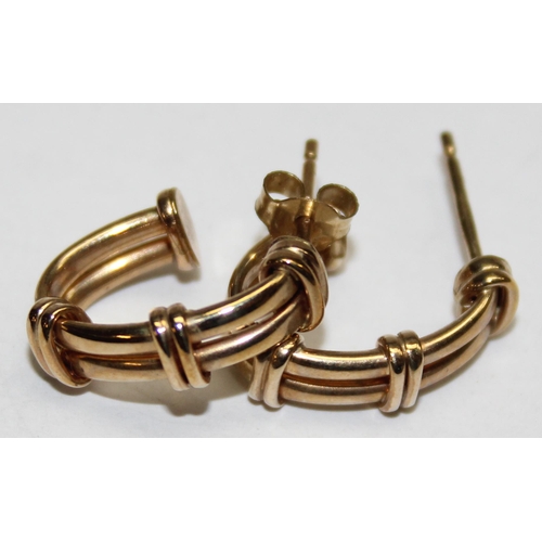 1140W - A pair of 9ct gold retro style earrings, marked and XRF confirmed, approx 17mm tall, approx 2.06g gr... 