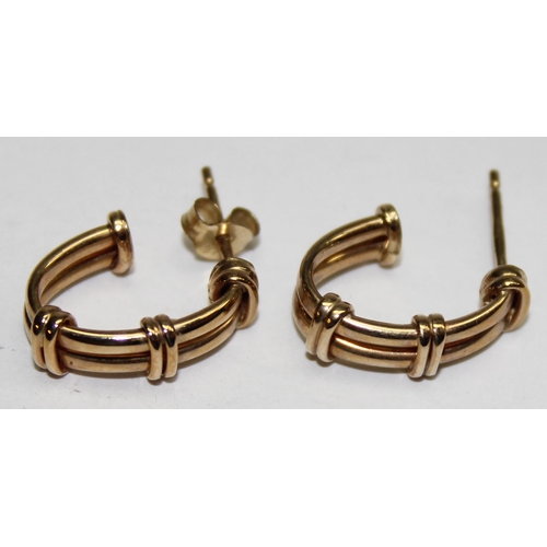 1140W - A pair of 9ct gold retro style earrings, marked and XRF confirmed, approx 17mm tall, approx 2.06g gr... 