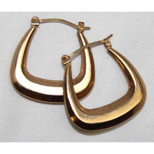 1140X - A pair of 9ct gold squared creole hoop earrings, marked and XRF confirmed, approx 23mm tall, approx ... 