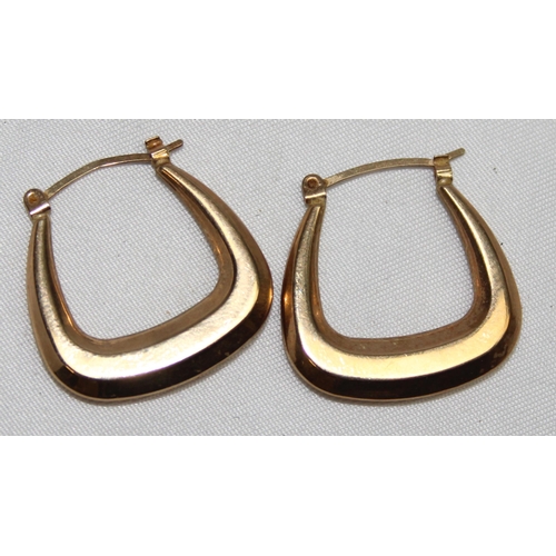 1140X - A pair of 9ct gold squared creole hoop earrings, marked and XRF confirmed, approx 23mm tall, approx ... 