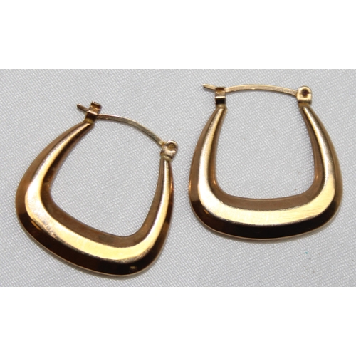 1140X - A pair of 9ct gold squared creole hoop earrings, marked and XRF confirmed, approx 23mm tall, approx ... 