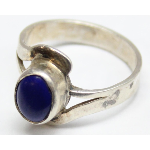 1160N - 3 silver dress rings, all marked and XRF confirmed, one with Lapis cabochon, sizes L-T