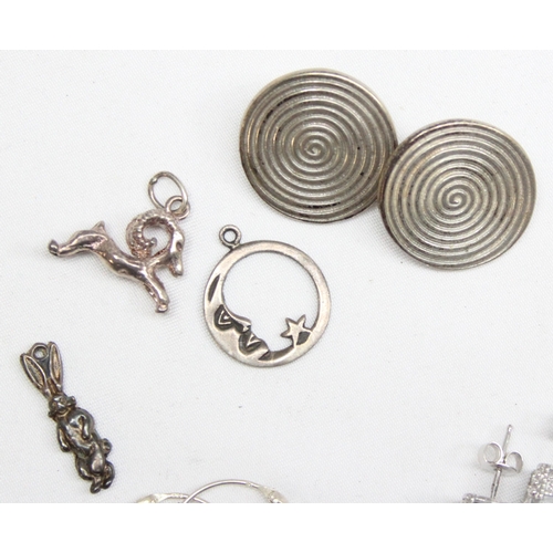 1160O - Qty of assorted silver earrings and charms, all XRF confirmed and most marked