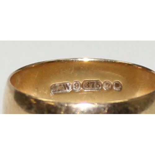 1160X - A 9ct gold plain band ring, full hallmarks and XRF confirmed, approx size L, approx 3.11g gross