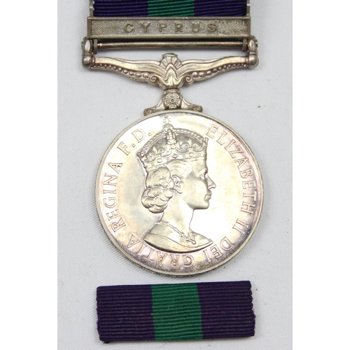 1400 - Queen Elizabeth II GSM (General Service Medal) in original box with Cyprus clasp, awarded to 4193561... 