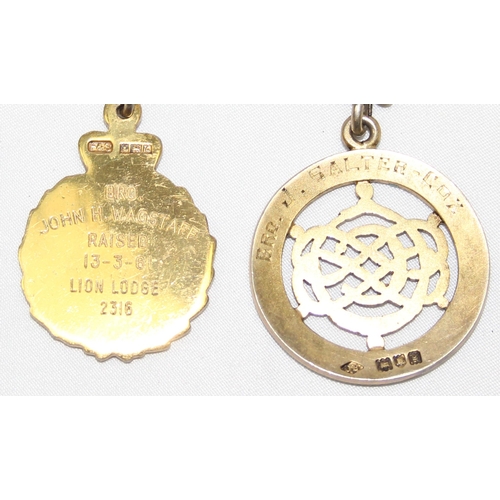 1433 - 2 20th century silver gilt masonic medals, both with full hallmarks, approx 46.57g gross inc ribbons